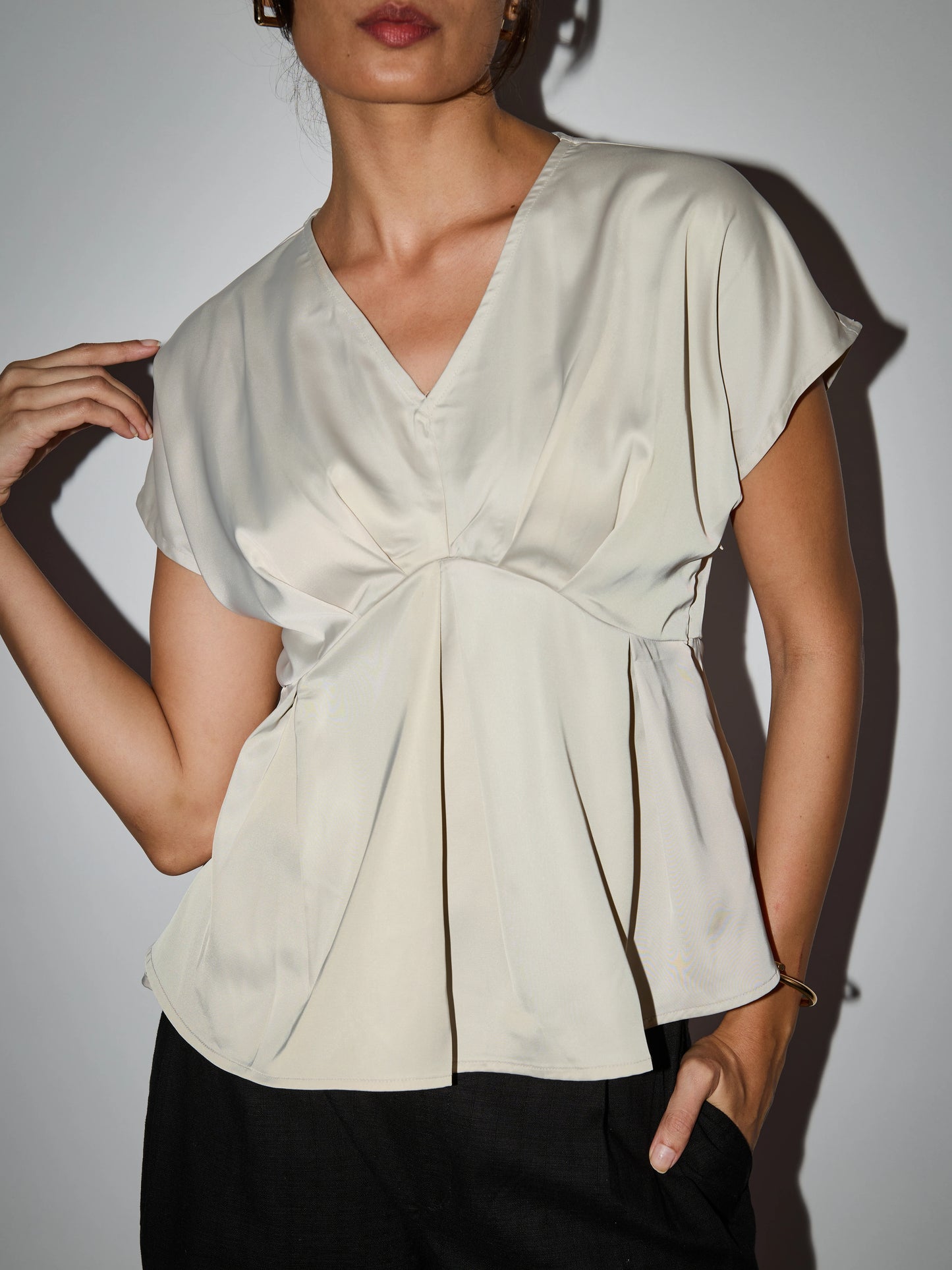 Sunrise Pleated Satin Top - Champagne