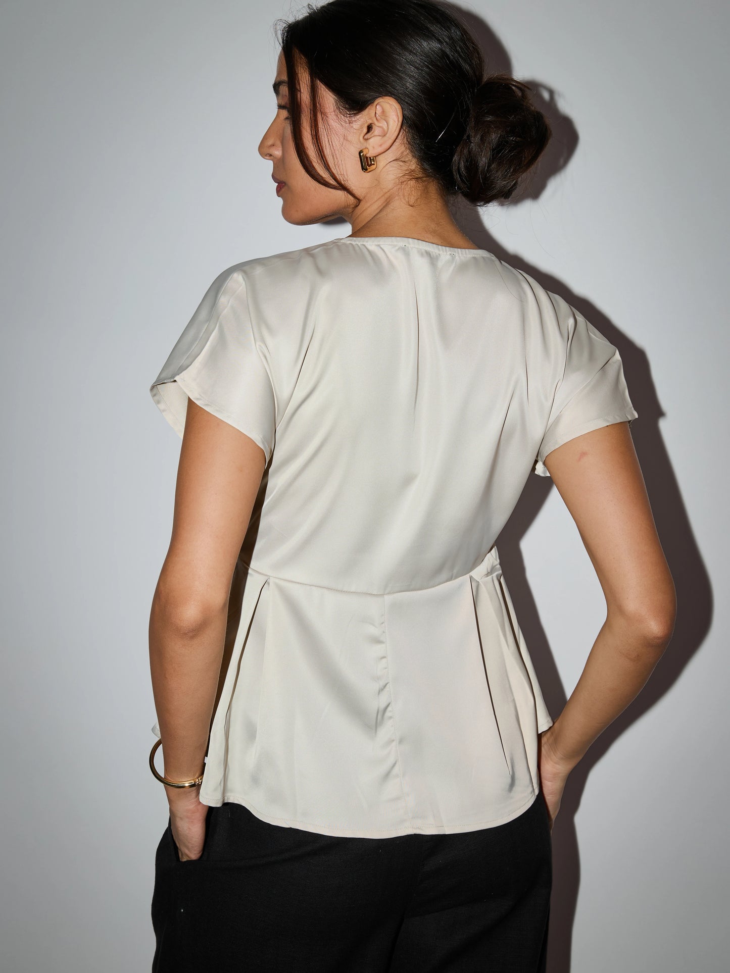 Sunrise Pleated Satin Top - Champagne