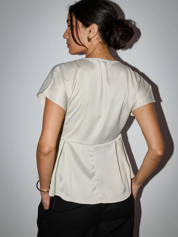 Satin Pleated Top - Champagne