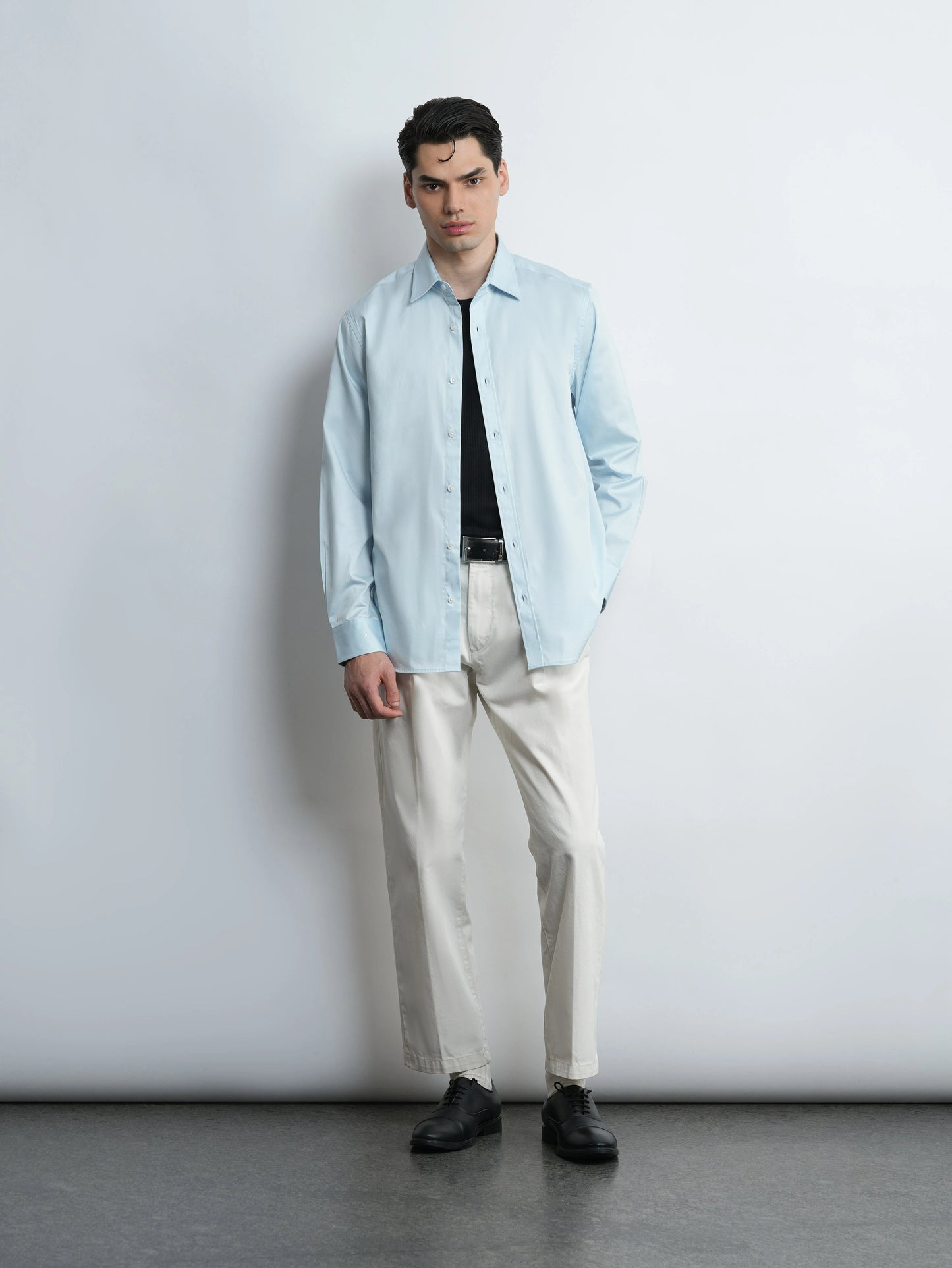 Skyline Blue - Cotton Satin Regular Fit Shirt