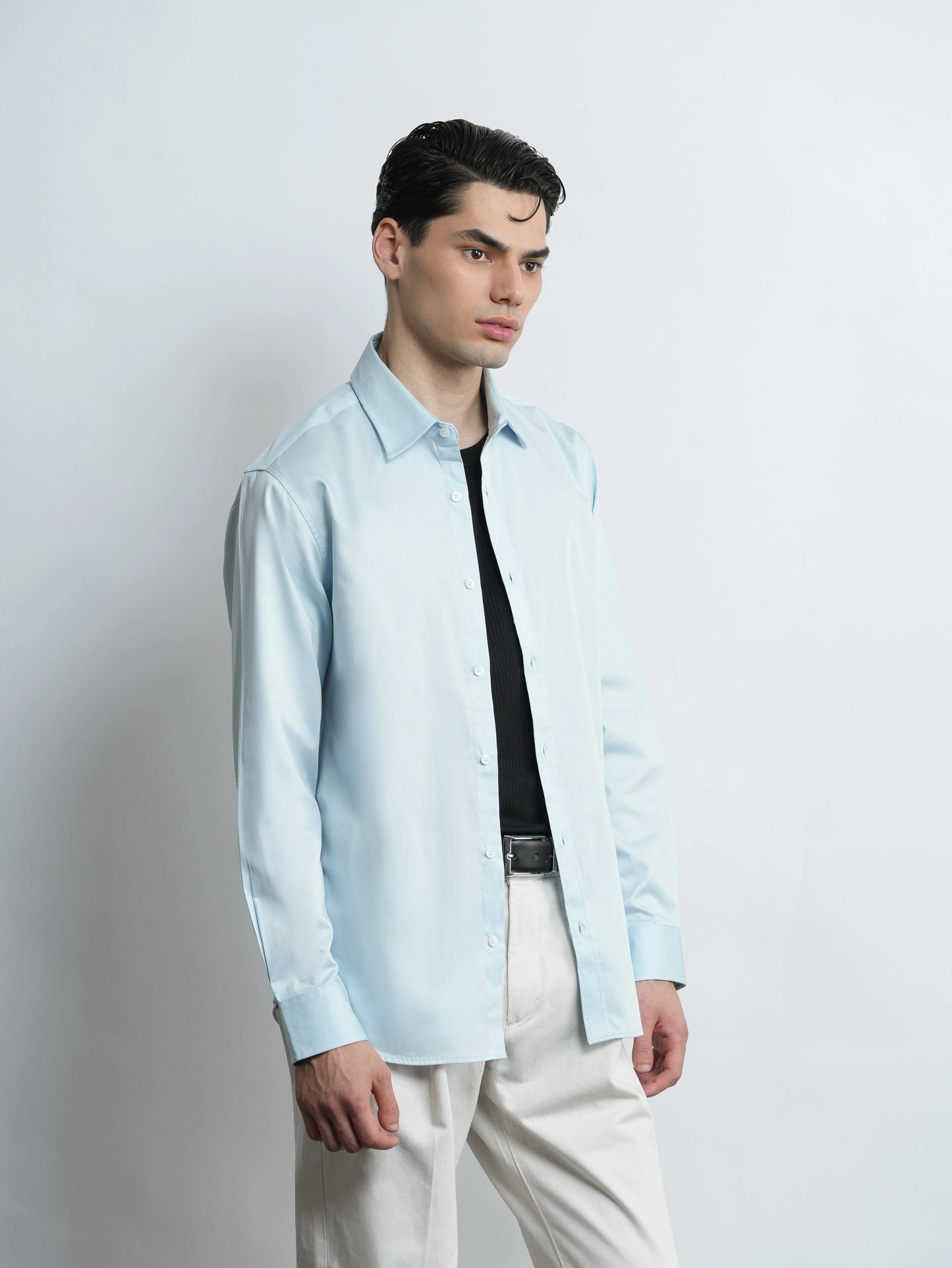 Skyline Blue - Cotton Satin Regular Fit Shirt
