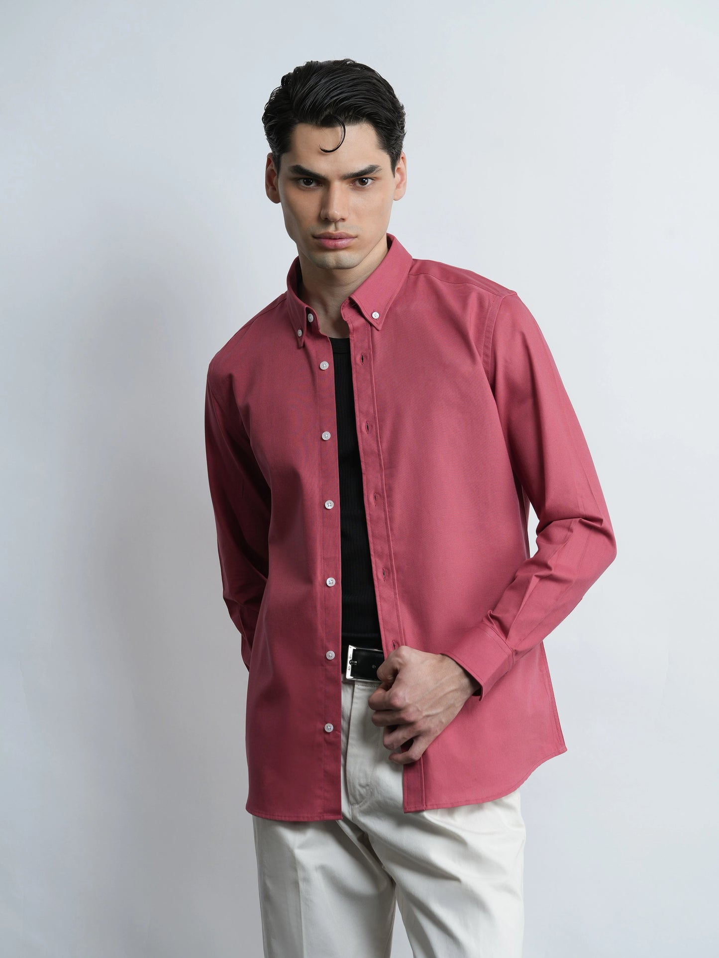 Buttoned Up Affair - Carrot Pink Cotton Slim Fit Shirt