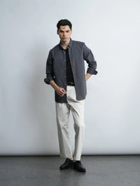 Grey Pinstripe Cotton Oxford Shirt - Slim Fit