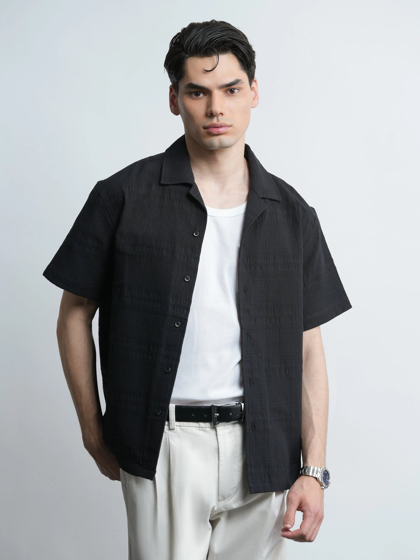 Cove Camp - Black Half Sleeve Cotton Shirt