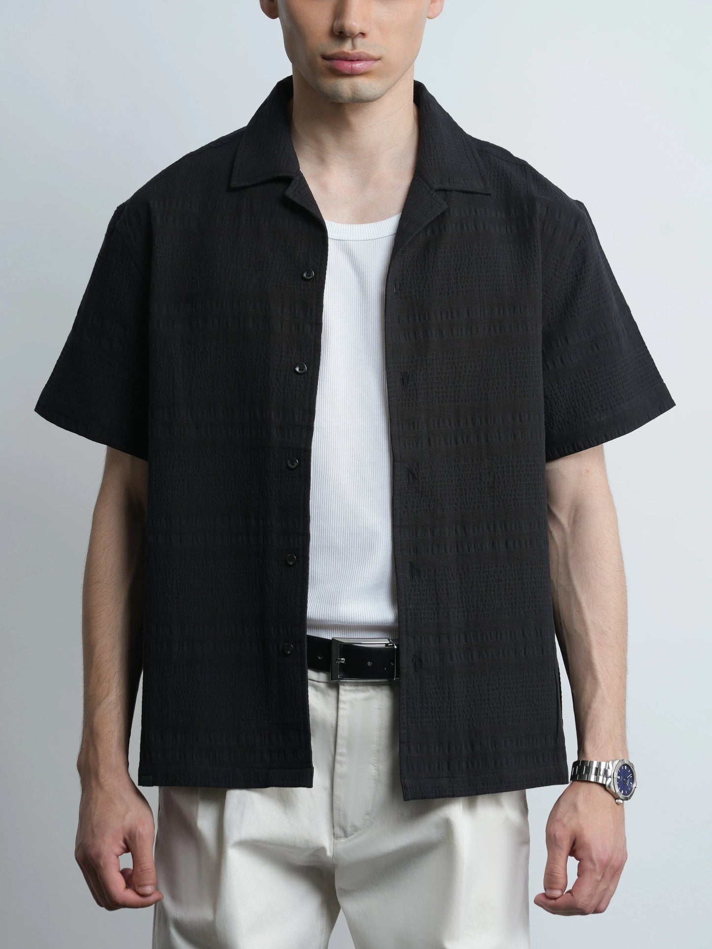 Cove Camp - Black Half Sleeve Cotton Shirt