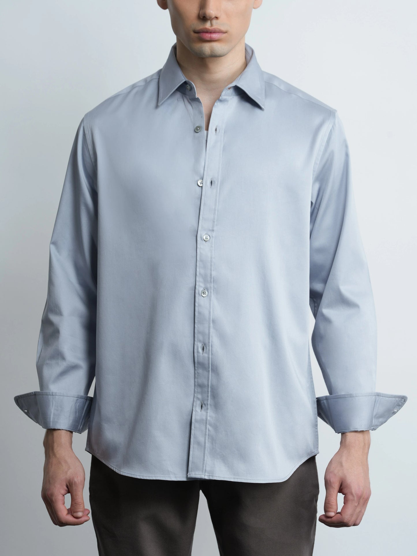 Moonlight Grey - Cotton Satin Regular Fit Shirt