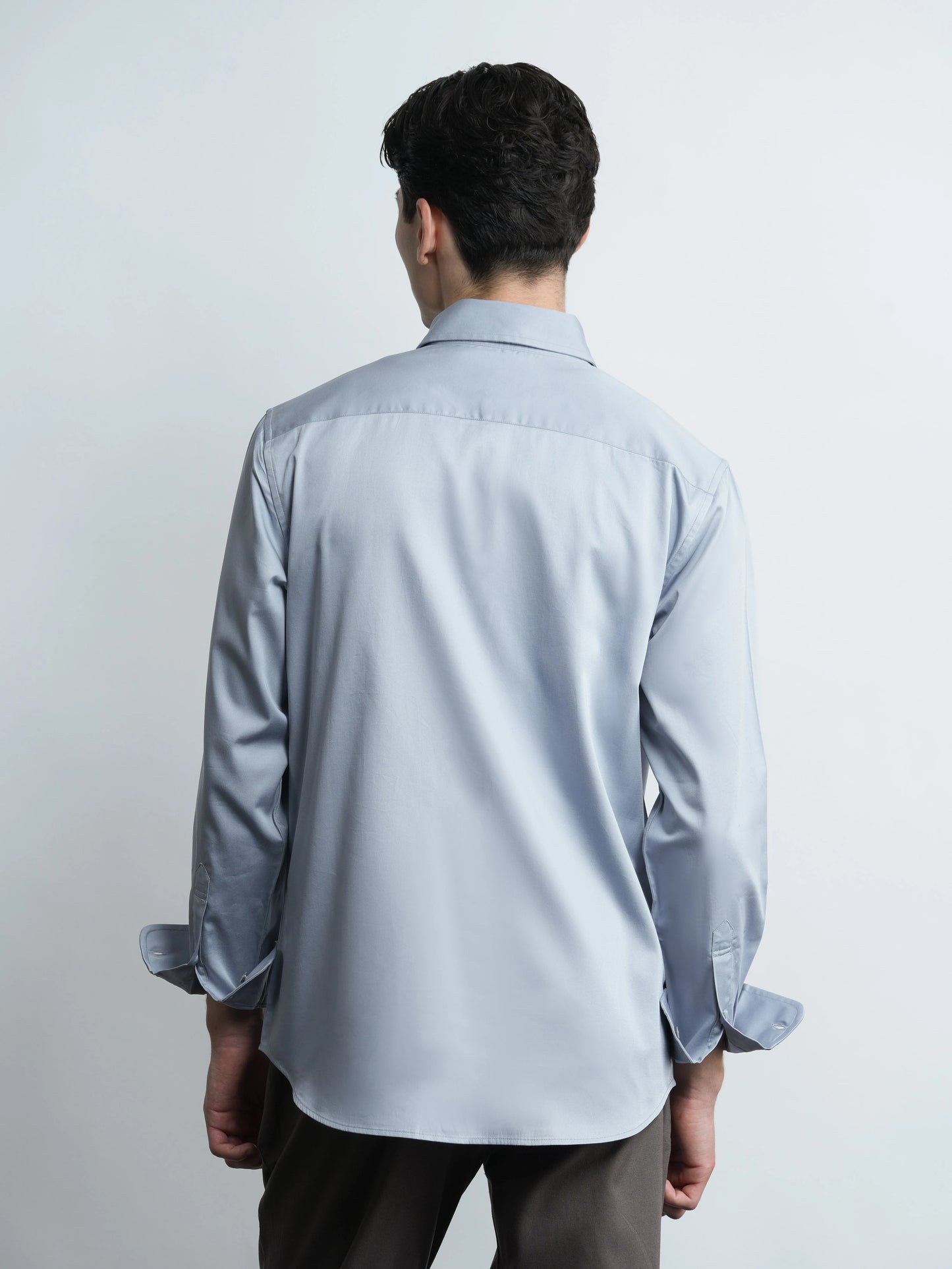 Moonlight Grey - Cotton Satin Regular Fit Shirt