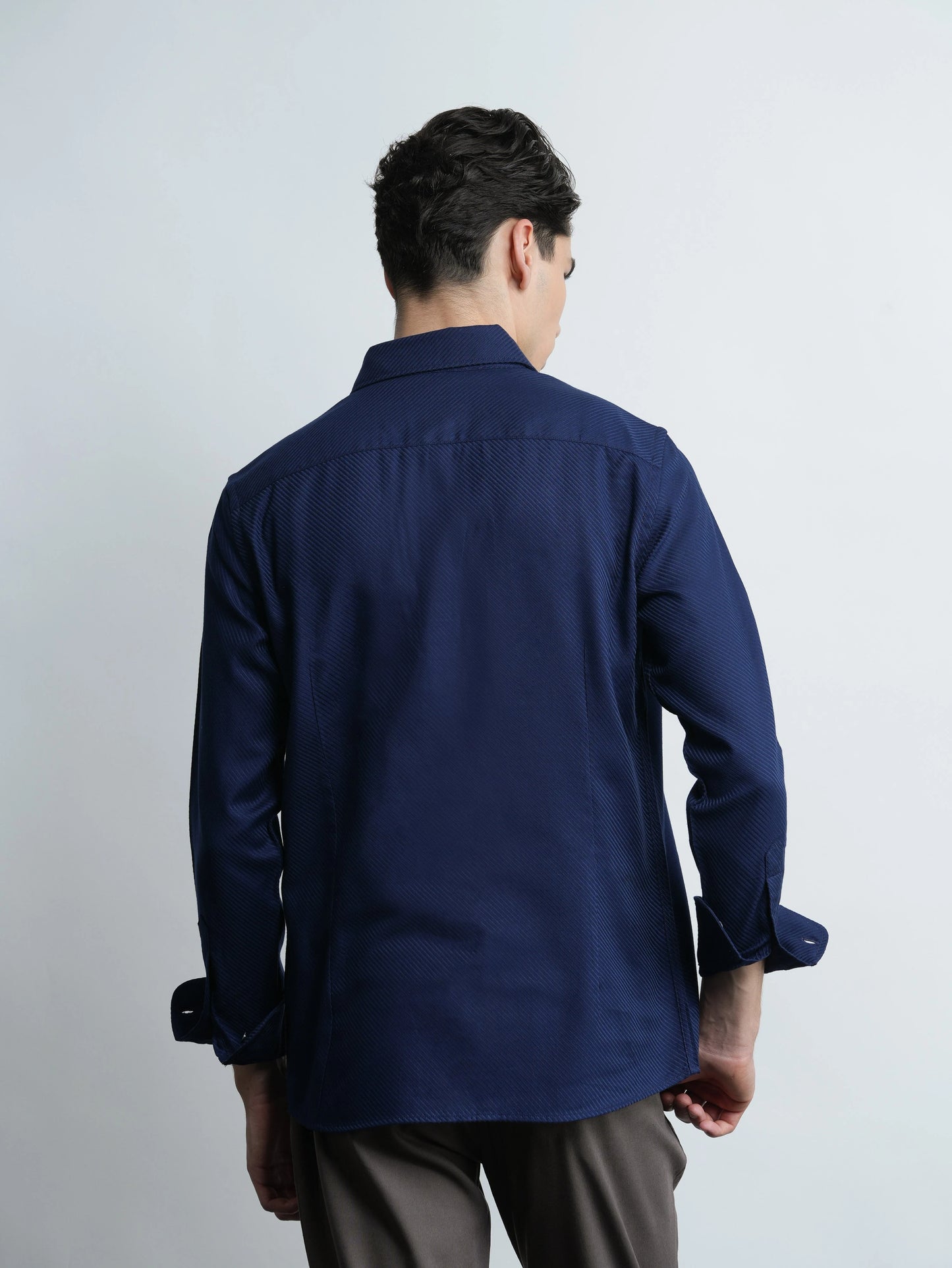 Montclair - Navy Cotton Slim Fit Shirt