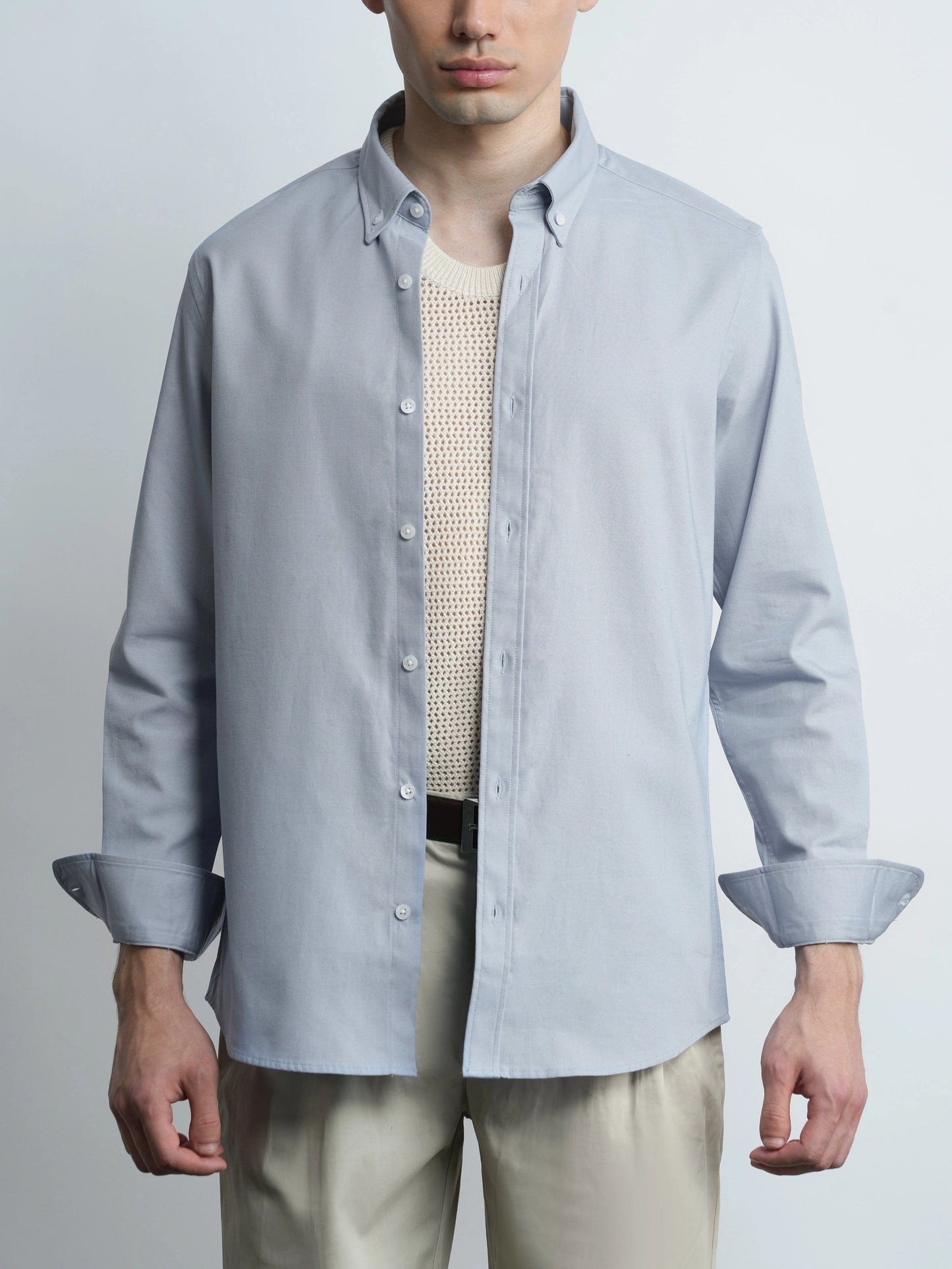 Cotton Oxford - Pastel Blue Slim Fit Shirt
