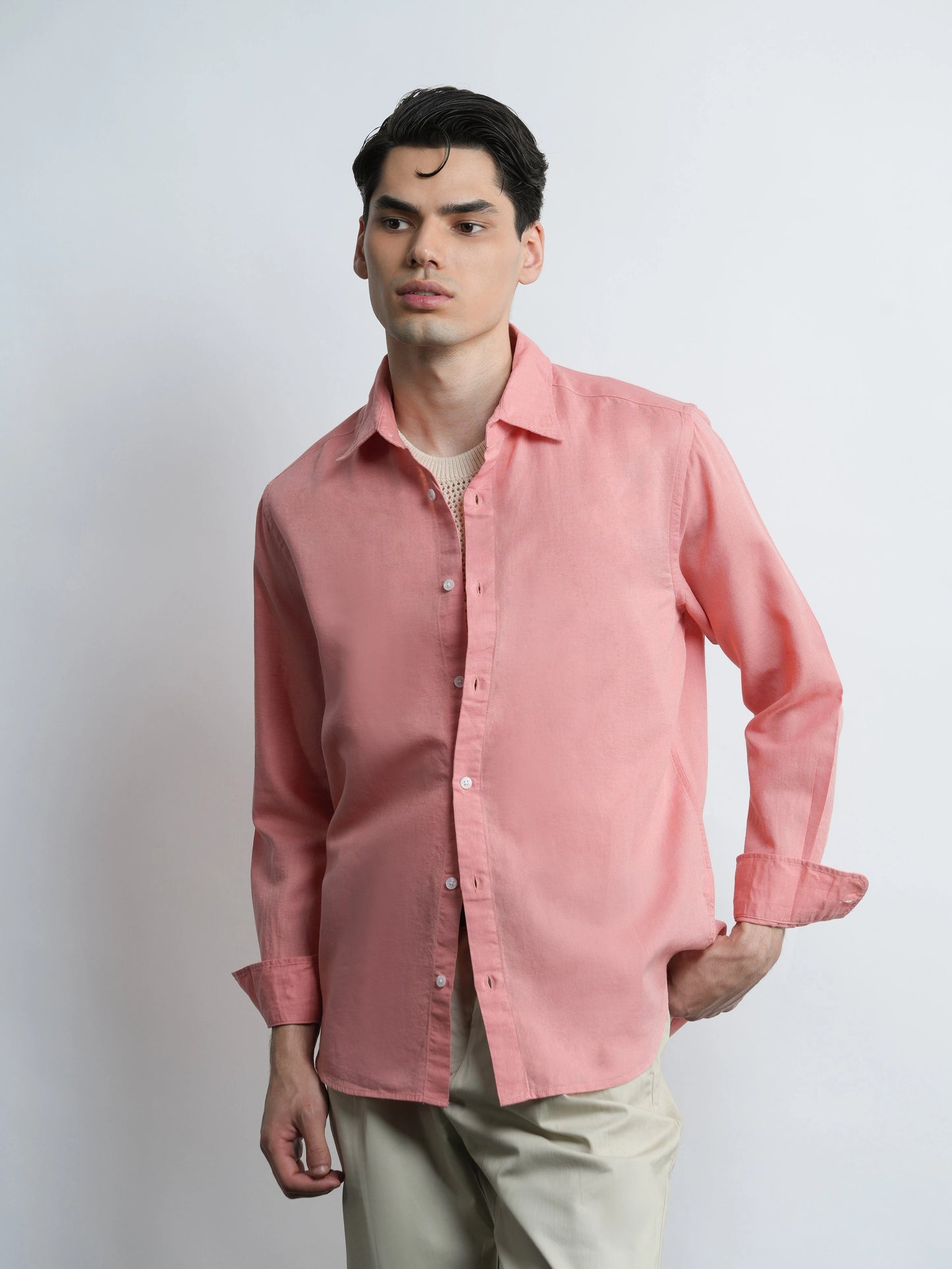 Cove Linen - Salmon Pink Relaxed Fit Shirt