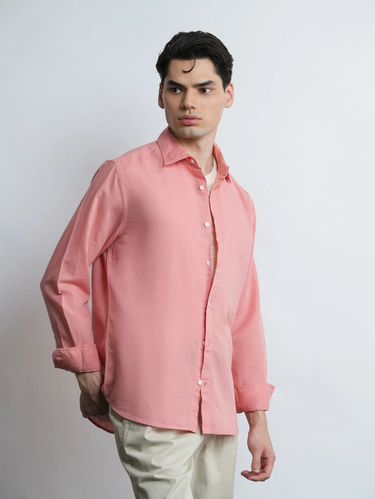 Cove Linen - Salmon Pink Relaxed Fit Shirt