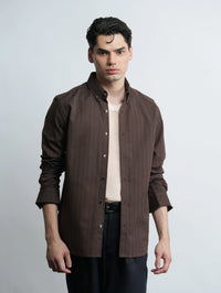 Cotton Oxford Brown - Pinstripe Cotton Slim Fit Shirt