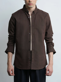 Cotton Oxford Brown - Pinstripe Cotton Slim Fit Shirt