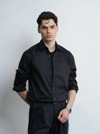 Black Satin - Regular Fit Cotton Shirt