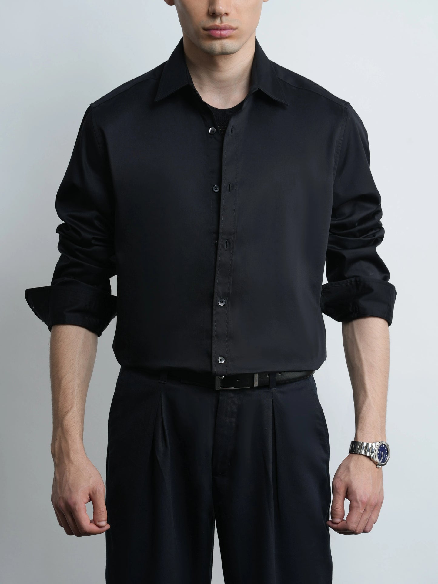 Black Satin - Regular Fit Cotton Shirt