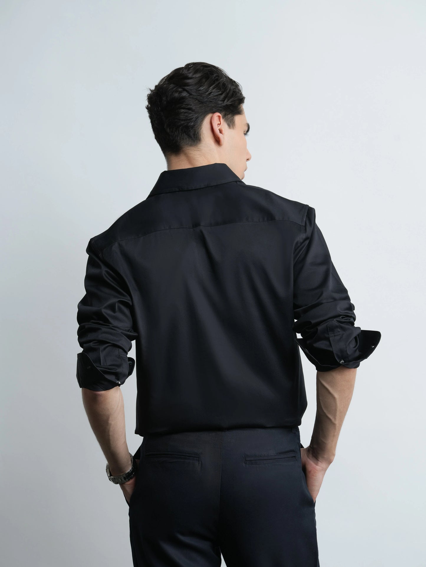 Black Satin - Regular Fit Cotton Shirt