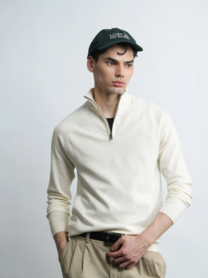 Ridge Half Zip Pullover - Cream