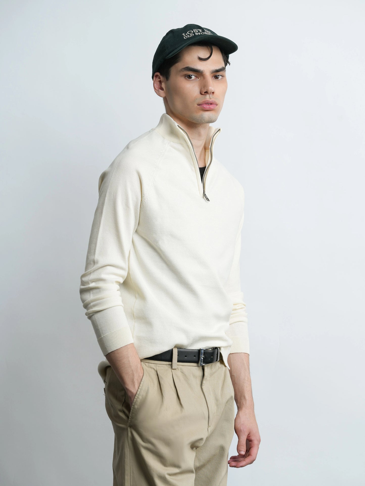 Ridge Half Zip Pullover - Cream