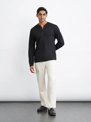 Bamboo Cotton Henley - Black
