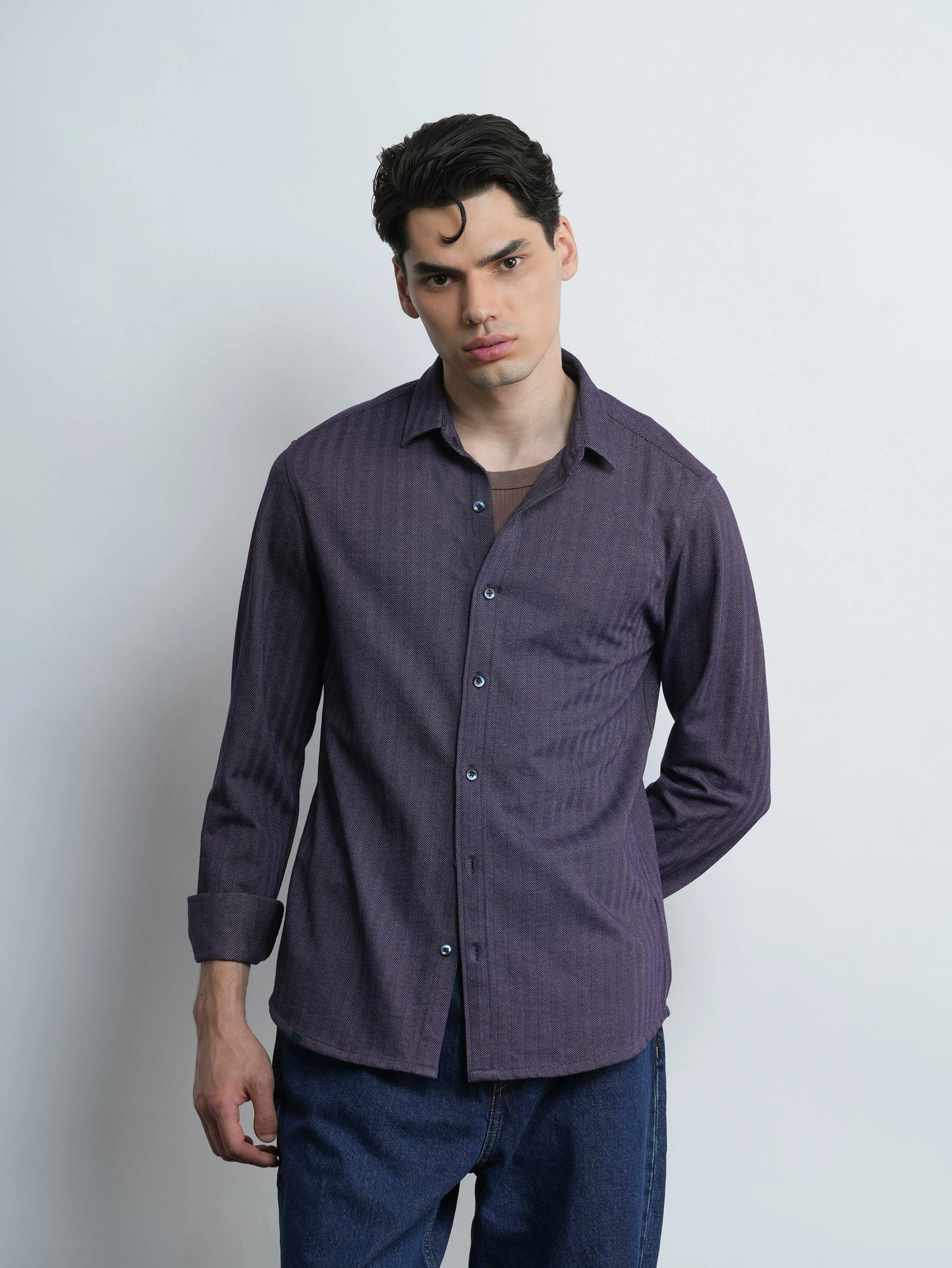 Roberto Knit Shirt Herringbone - Royal Blue