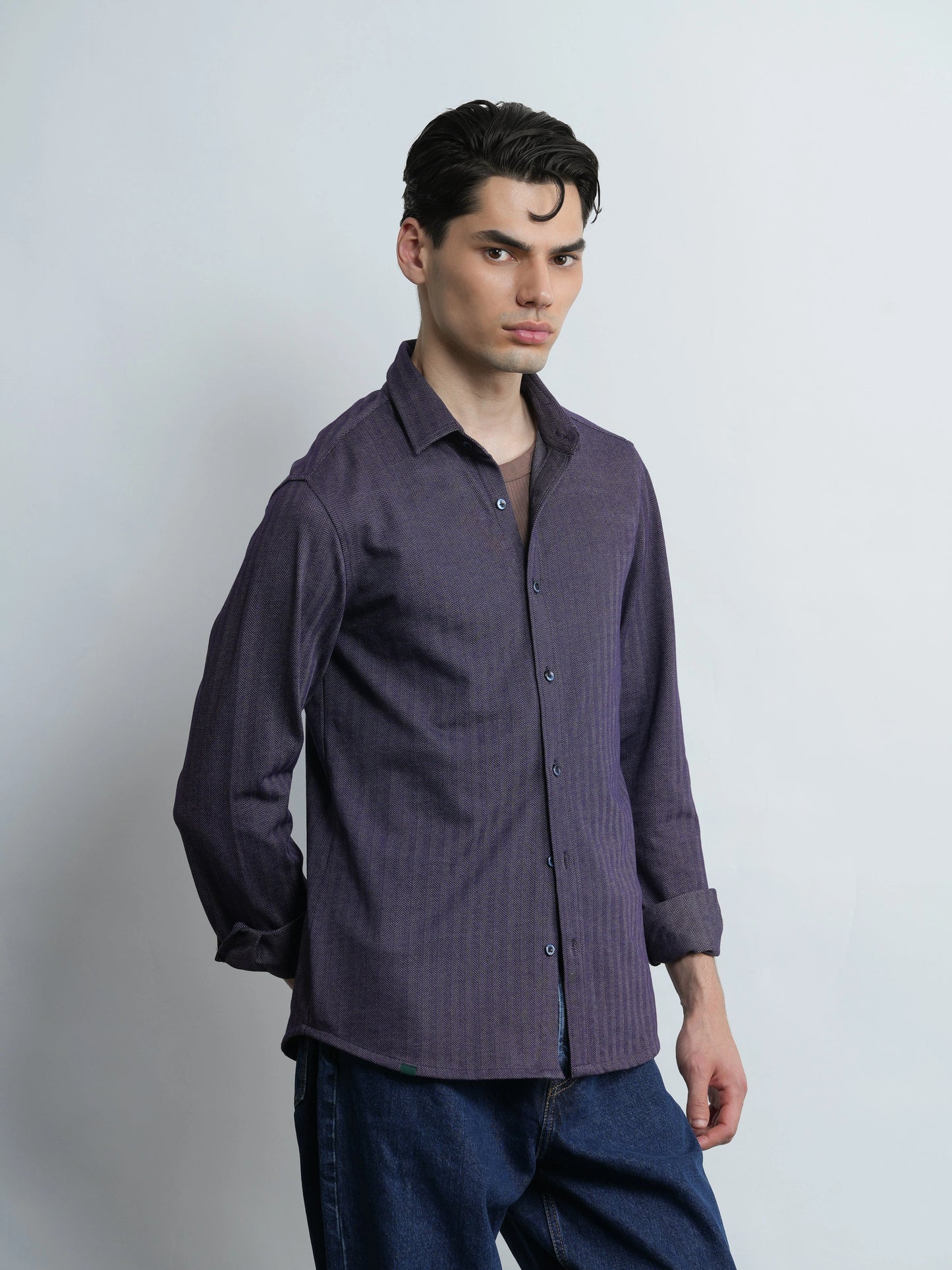 Roberto Knit Shirt Herringbone - Royal Blue