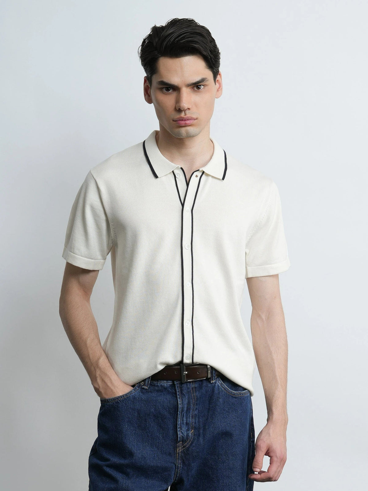 Accented Knit Shirt - Ecru
