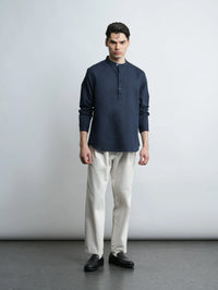 Kensington - Navy Linen Relaxed Fit Shirt