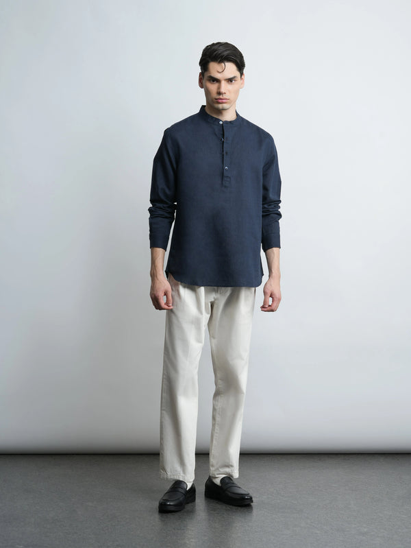 Kensington - Navy Linen Relaxed Fit Shirt