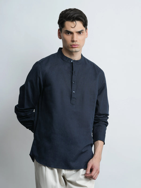 Kensington - Navy Linen Relaxed Fit Shirt