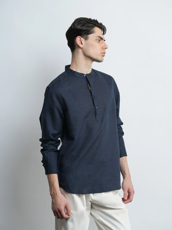 Kensington - Navy Linen Relaxed Fit Shirt