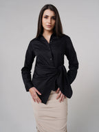 Satin Tie Up Shirt Black
