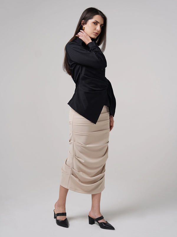 Satin Tie Up Shirt Black