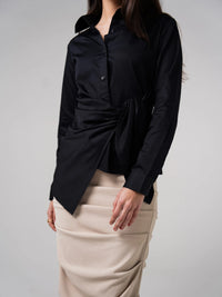 Satin Tie Up Shirt Black