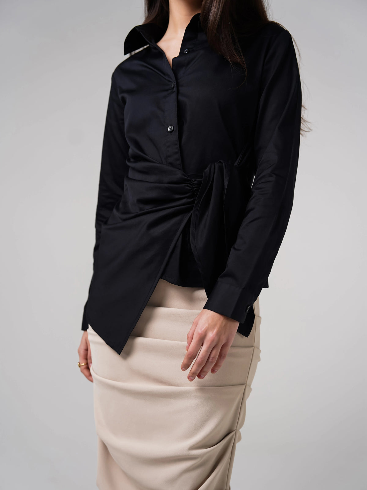 Satin Tie Up Shirt Black