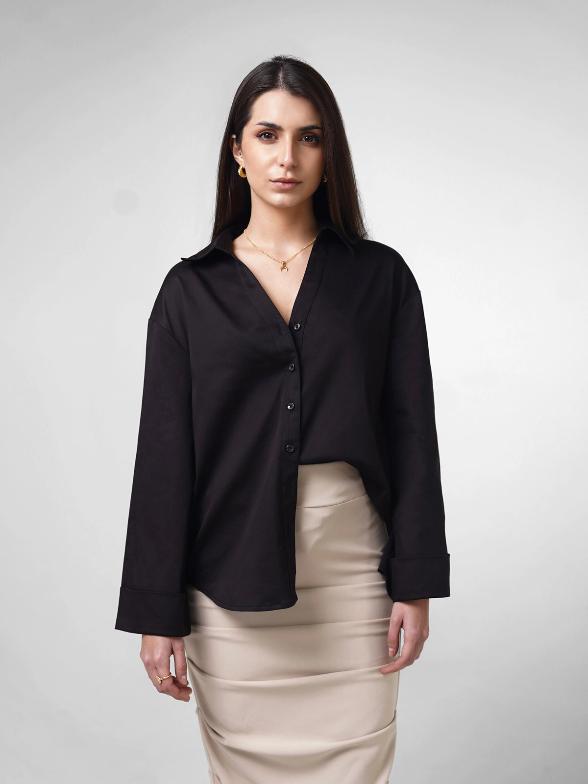 Belle Cotton Poly Spandex Shirt Top - Black