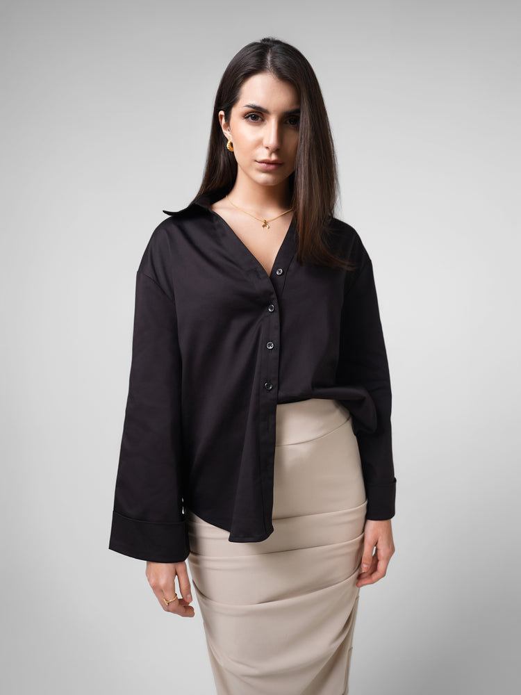 Belle Cotton Poly Spandex Shirt Top - Black