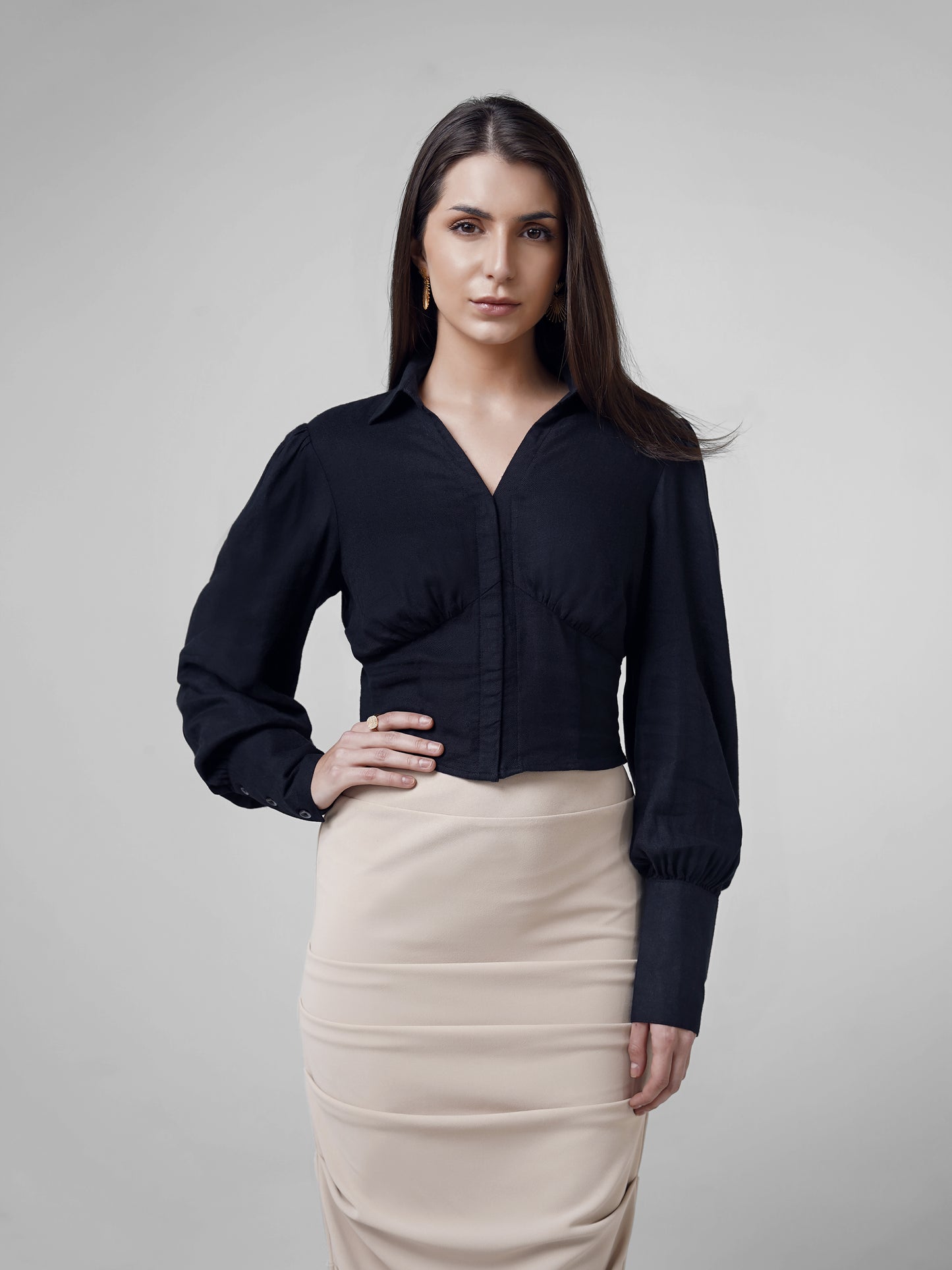 design , Crop Top with Smocking  front torso angle