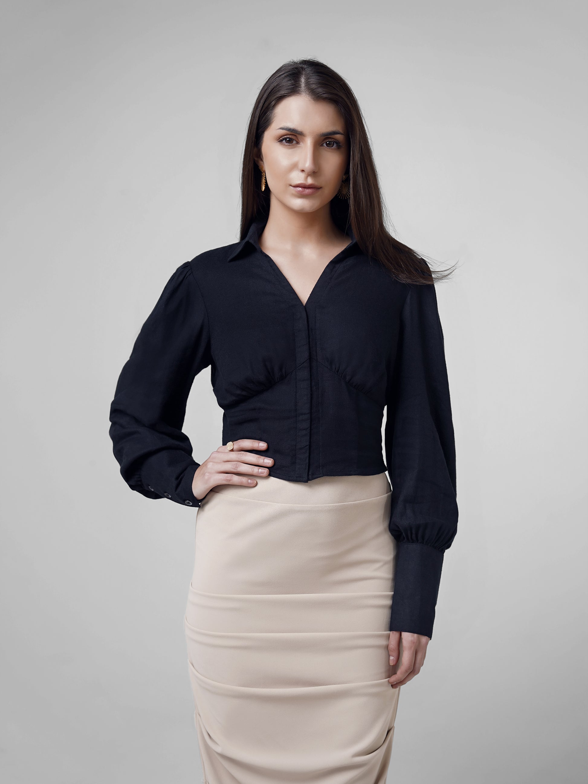 design , Crop Top with Smocking  front torso angle