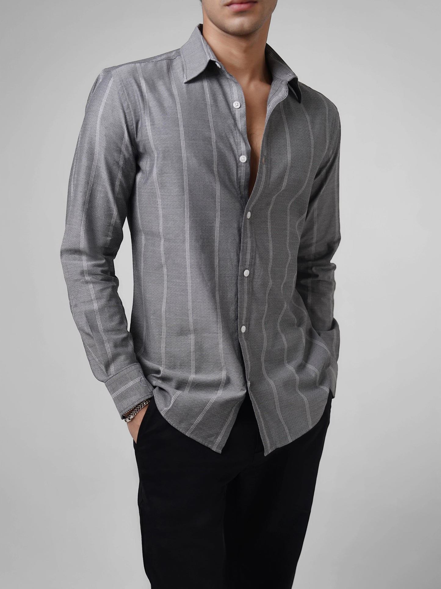 Montclair - Grey Cotton Slim Fit Shirt
