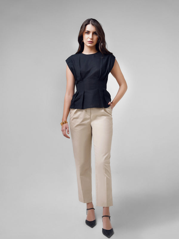 Pleated AirLinen™ Top - Black