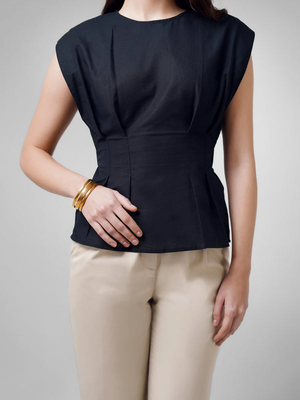 Pleated AirLinen™ Top - Black