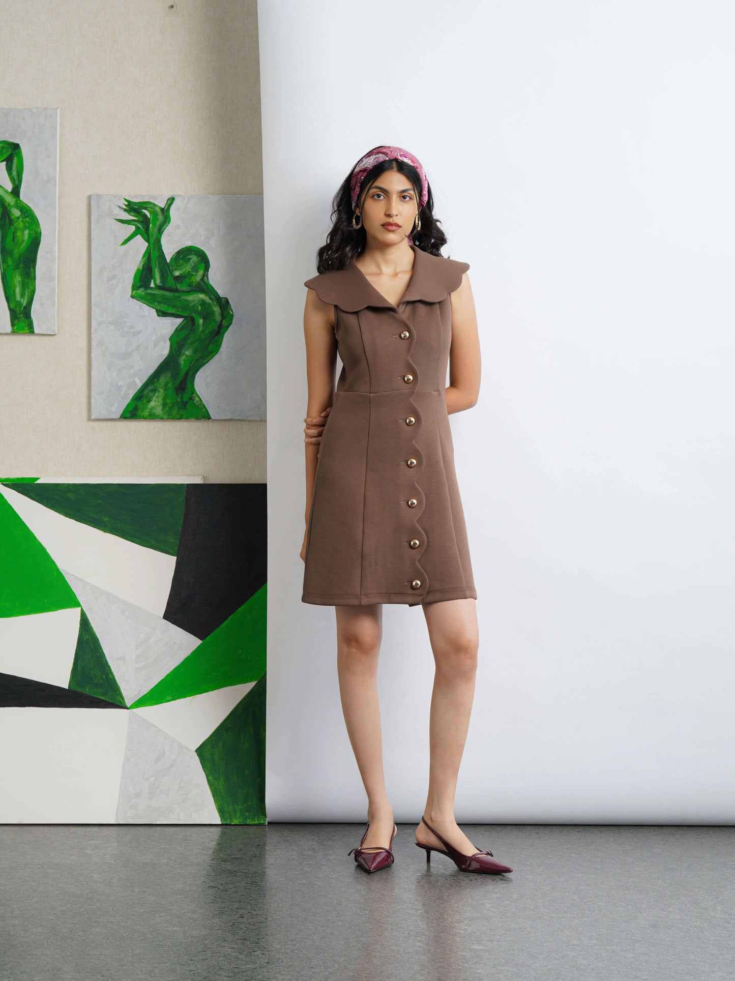 Scallop Knit Dress - Hazelnut Brown