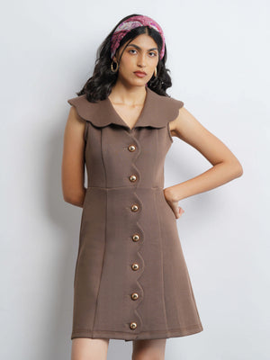 Scallop Knit Dress - Hazelnut Brown