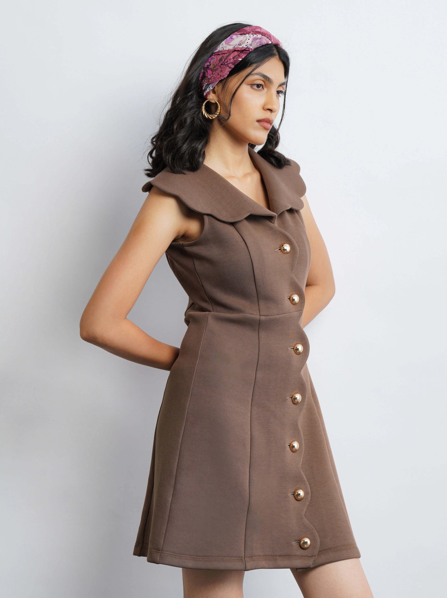 Scallop Knit Dress - Hazelnut Brown
