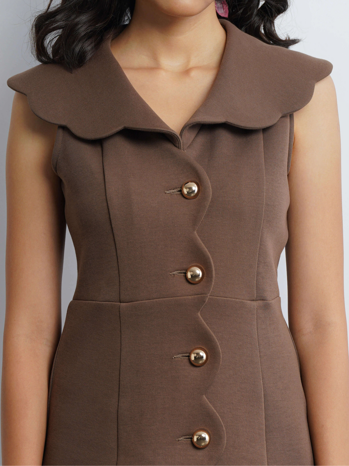 Scallop Knit Dress - Hazelnut Brown