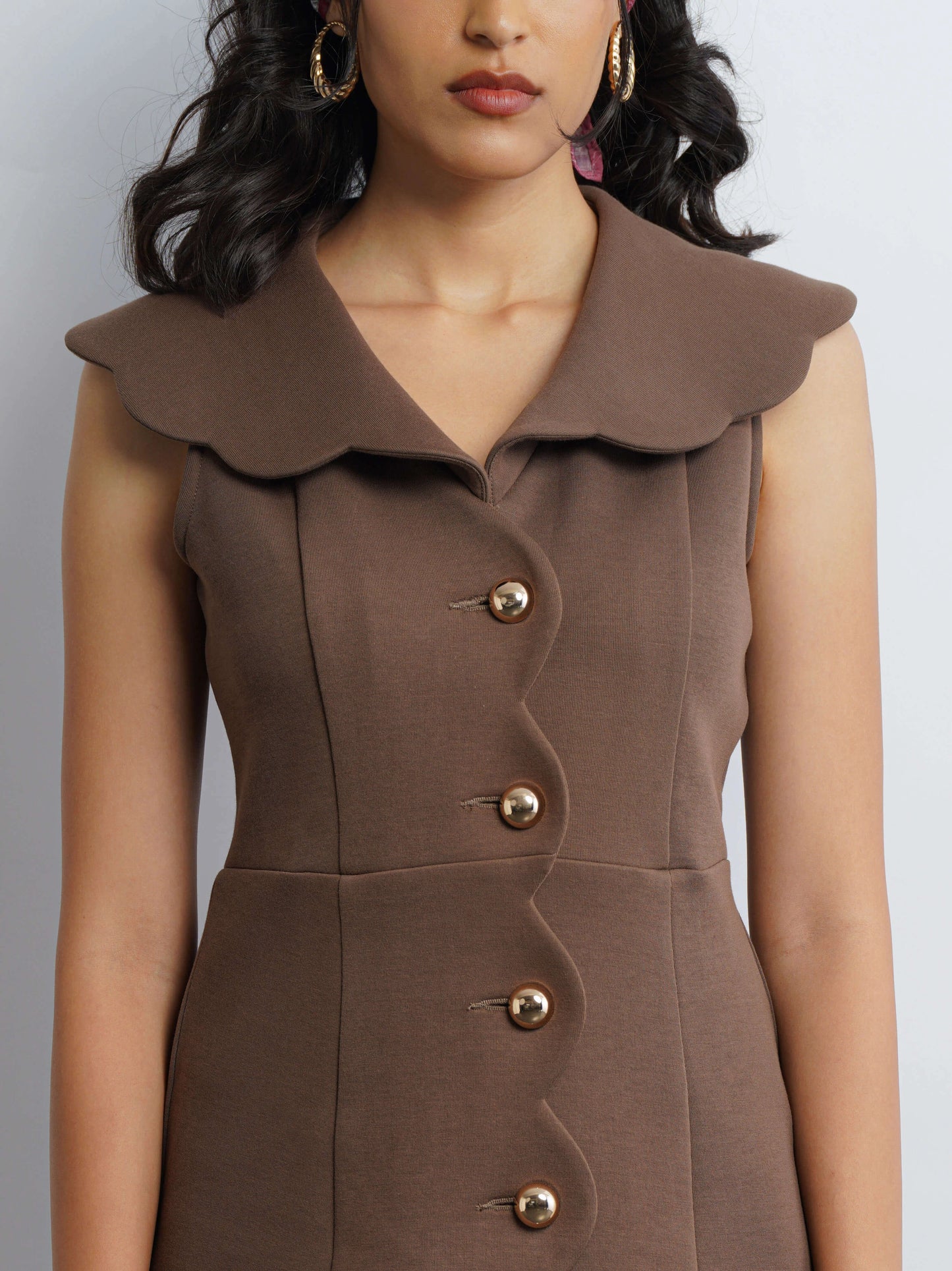 Scallop Knit Dress - Hazelnut Brown