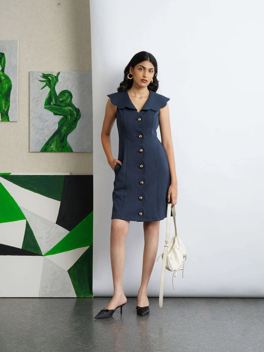 Scallop Knit Dress - Sapphire Blue