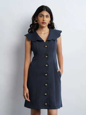 Scallop Knit Dress - Sapphire Blue