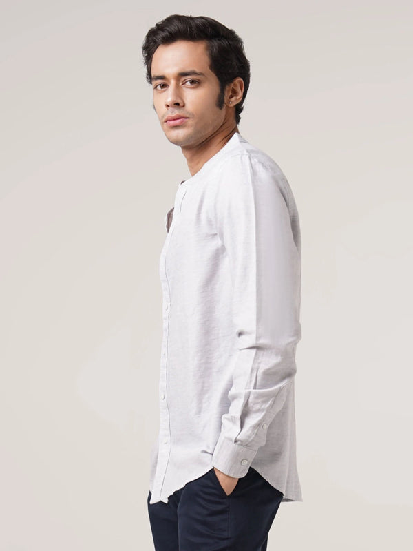 Mandarin Linen  - Textured Grey Regular Fit Shirt