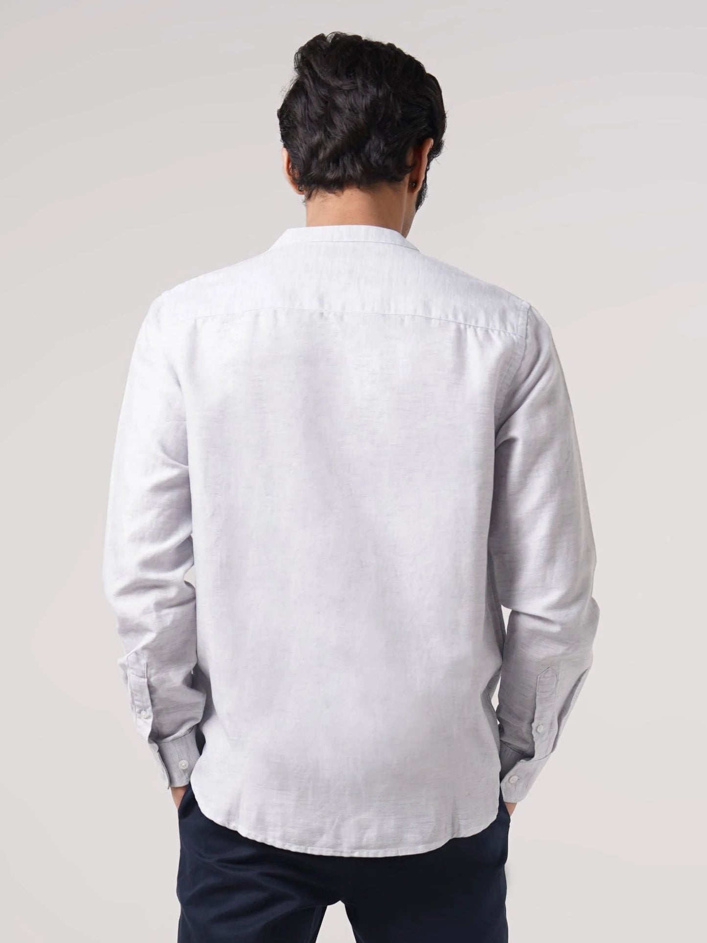 Mandarin Linen  - Textured Grey Regular Fit Shirt